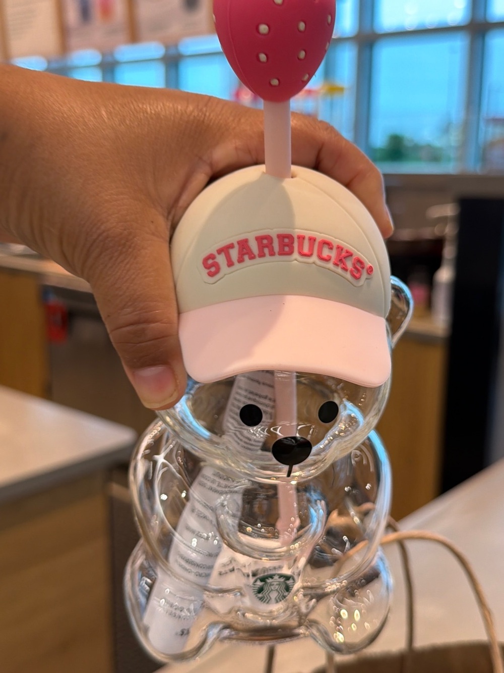 Starbucks Clear Bear Tumbler with Pink Cap and Straw